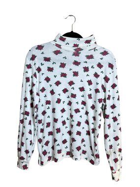 Sports Accent Vintage Poinsettia Mock Neck‎ Top Medium